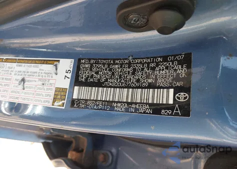 2007 Toyota Prius from USA, damaged, VIN JTDKB20U677609189